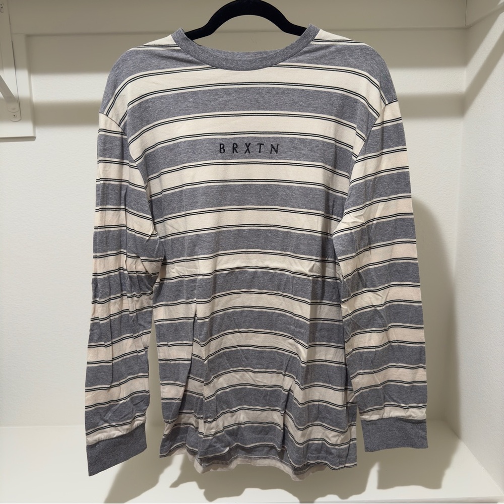 BRXTN Striped Gray and Cream Long Sleeve Shirt